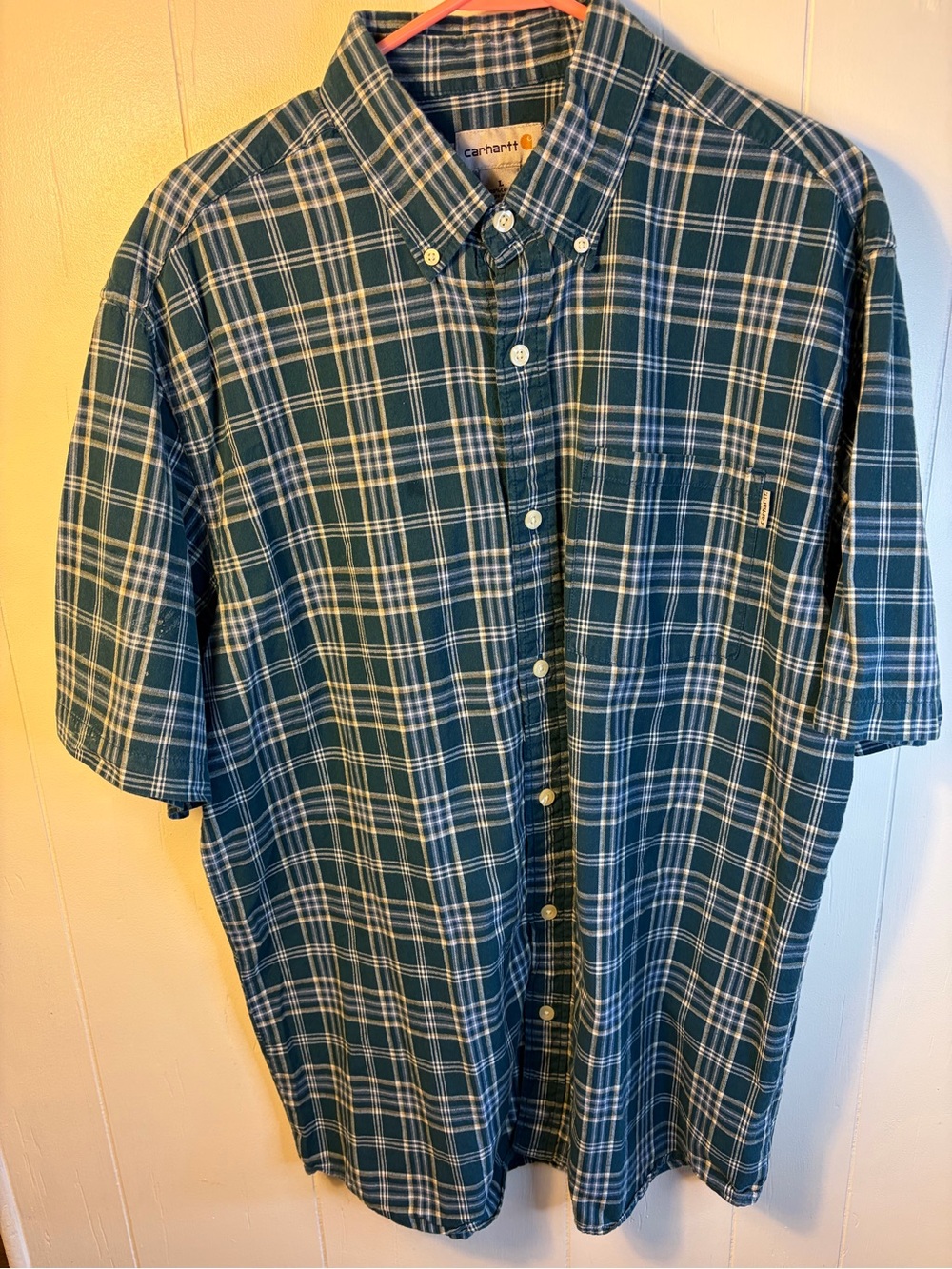 Carhartt Men's Green Plaid Button Down Shirt Size L